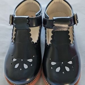 Elegant Kids Black Dress Shoes with Scalloped Design